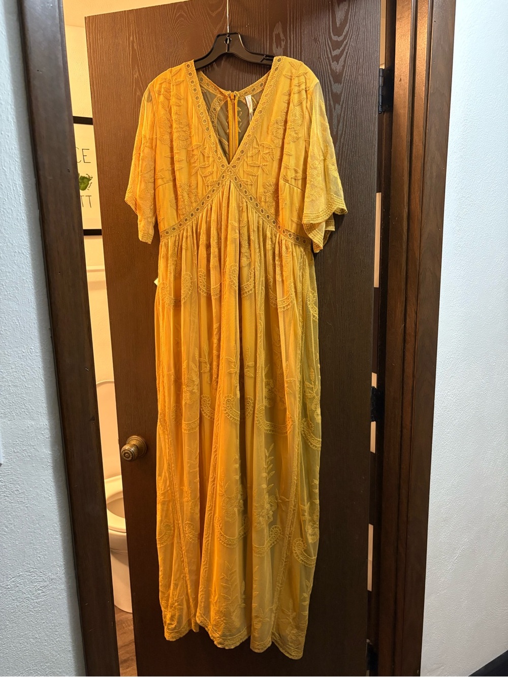 Pink Blush Embroidered Yellow Maxi Dress